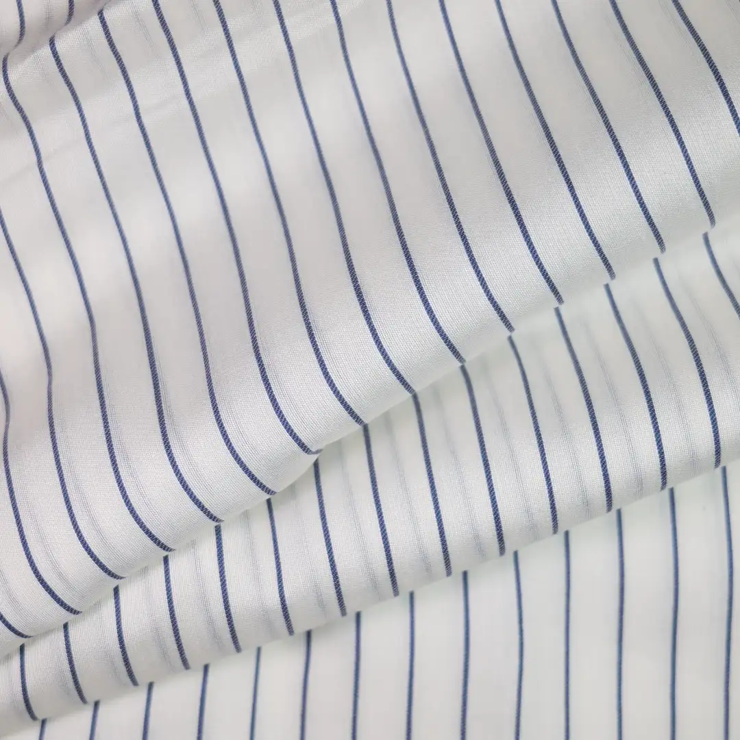 China Fabric for Shirt,Blouse,Crop Top Yarn Dyed Stripe Woven Blended Fabric Silk Rayon White color buy from China wholesaler bulk order at wholesale price free worldwide shipping Alibaba