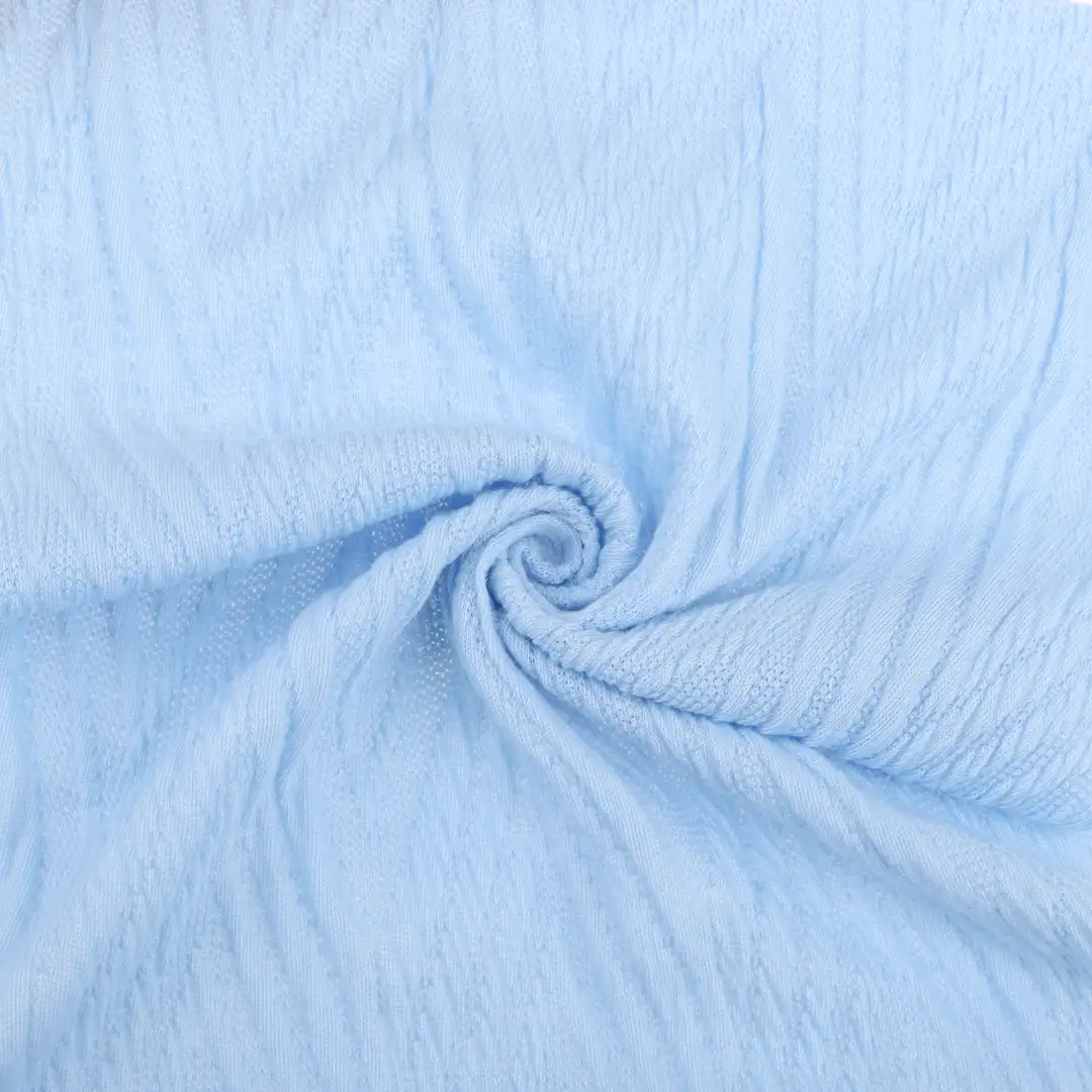 China Fabric for Shirt,Blouse,Crop Top Jacquard Knit Fabric Polyester Elastane SKY blue color buy from China wholesaler bulk order at wholesale price free worldwide shipping Alibaba