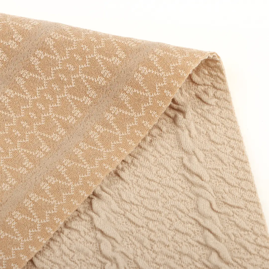China Fabric for Pants,Skirt,Crop Top Pullover (Sweater),Dresses (Pullover) (Sweater) Jacquard Knit Fabric Polyester Spandex Khaki color buy from China wholesaler bulk order at wholesale price free worldwide shipping Alibaba