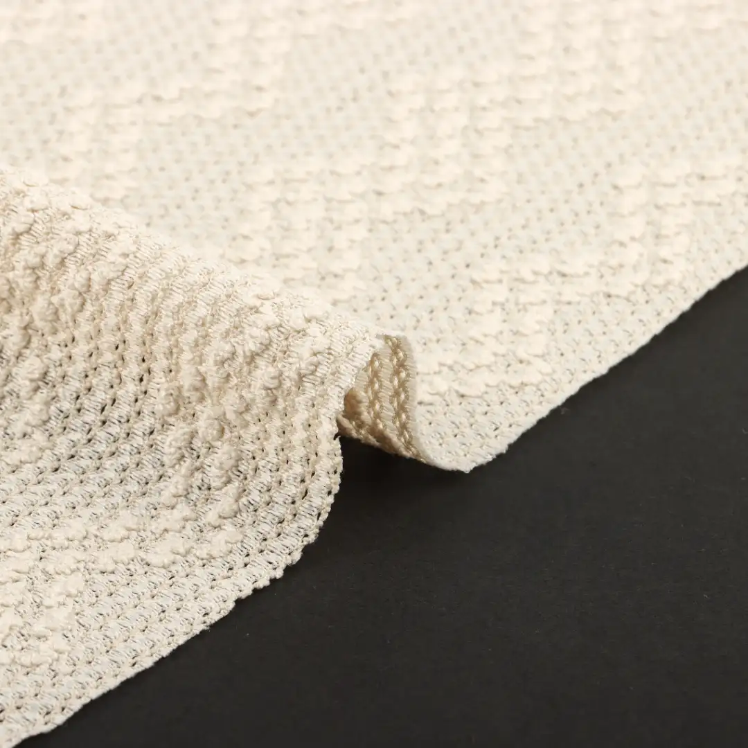 China Fabric for Skirt,Crop Top Pullover (Sweater),Dresses (Pullover) (Sweater) Jacquard Knit Fabric Polyester Spandex Beige color buy from China wholesaler bulk order at wholesale price free worldwide shipping Alibaba