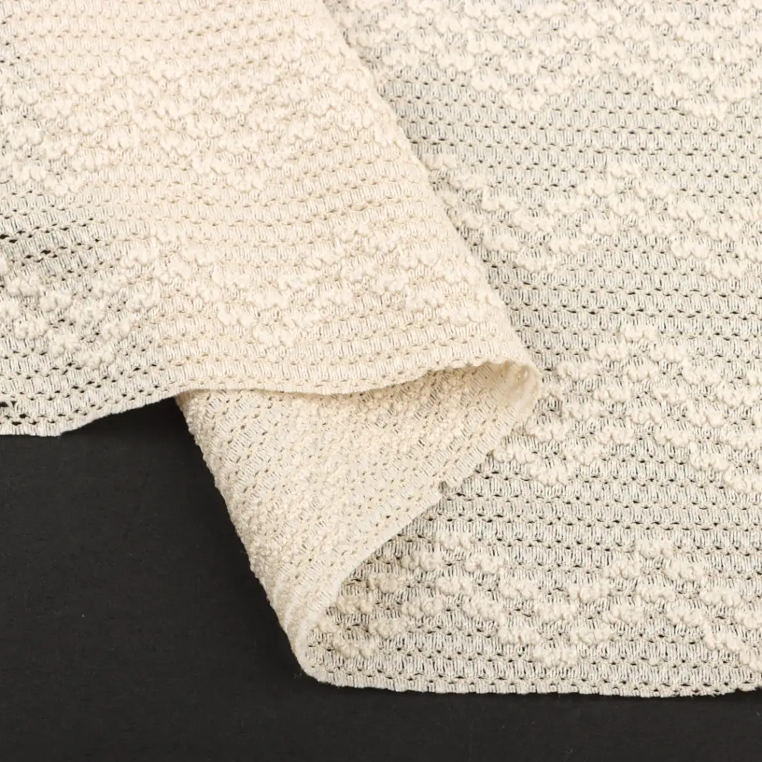 China Fabric for Skirt,Crop Top Pullover (Sweater),Dresses (Pullover) (Sweater) Jacquard Knit Fabric Polyester Spandex Beige color buy from China wholesaler bulk order at wholesale price free worldwide shipping Alibaba