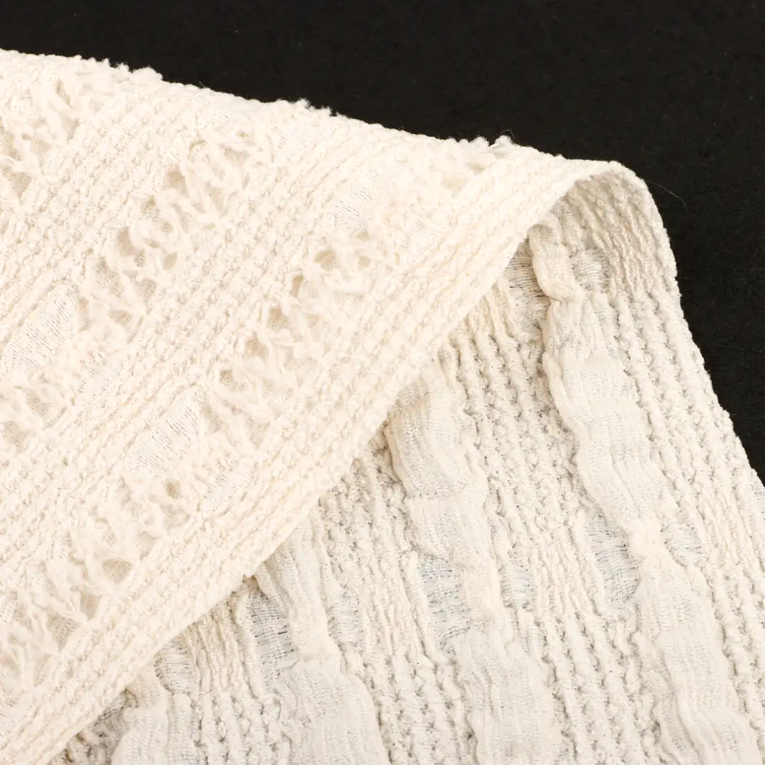 China Fabric for Skirt,Crop Top Pullover (Sweater),Ruched Cuffs Big Collar Top Jacquard Knit Fabric Polyester Spandex Beige color buy from China wholesaler bulk order at wholesale price free worldwide shipping Alibaba