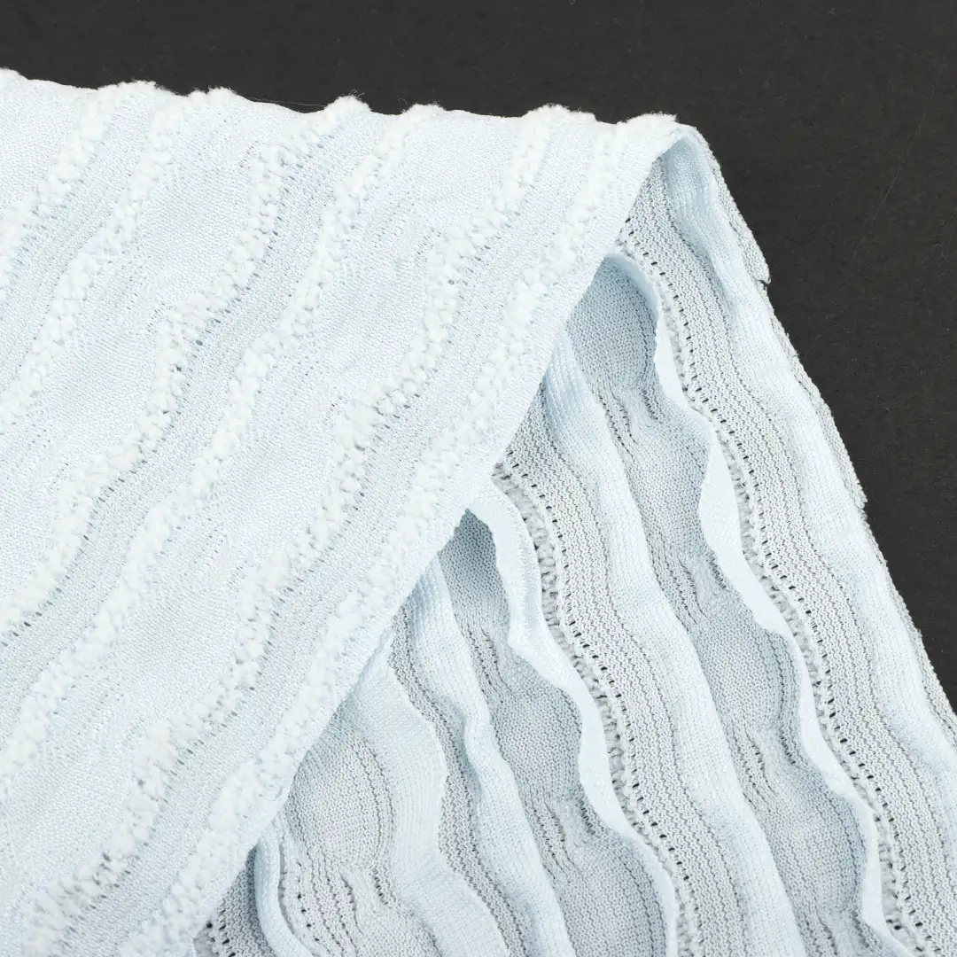 China Fabric for Skirt Jacquard Knit Fabric Polyester Spandex blue color buy from China wholesaler bulk order at wholesale price free worldwide shipping Alibaba