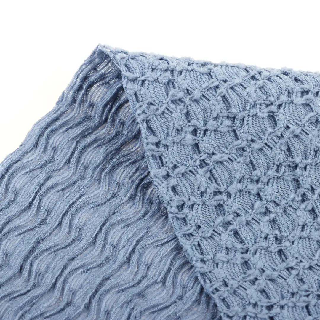 China Fabric for Skirt,Ladies Vest (Sweater),Shirt Long Sleeve Button (Sweater),Round Neck Pullover (Sweater),Dresses (Pullover) (Sweater),Skirt (Sweater) Jacquard Knit Fabric Polyester Spandex blue color buy from China wholesaler bulk order at wholesale price free worldwide shipping Alibaba