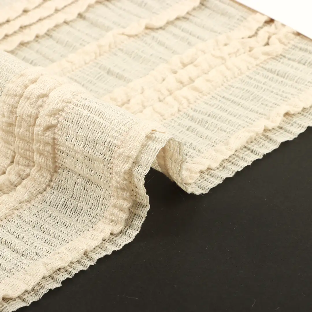 China Fabric for Skirt,Ladies Vest (Sweater),Shirt Long Sleeve Button (Sweater),Skirt (Sweater) Jacquard Knit Fabric Recycled Polyester Beige color buy from China wholesaler bulk order at wholesale price free worldwide shipping Alibaba