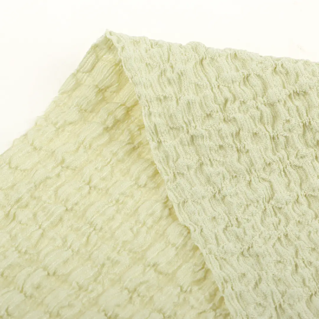 China Fabric for Skirt,Bubble-Sleeve Crop Top Crepe Knit Fabric Polyester Spandex green color buy from China wholesaler bulk order at wholesale price free worldwide shipping Alibaba