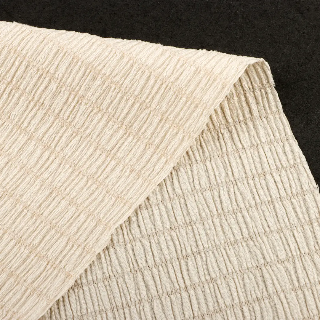China Fabric for Skirt,Ruffled Mini Skirt Jacquard Knit Fabric Polyester Spandex Beige color buy from China wholesaler bulk order at wholesale price free worldwide shipping Alibaba