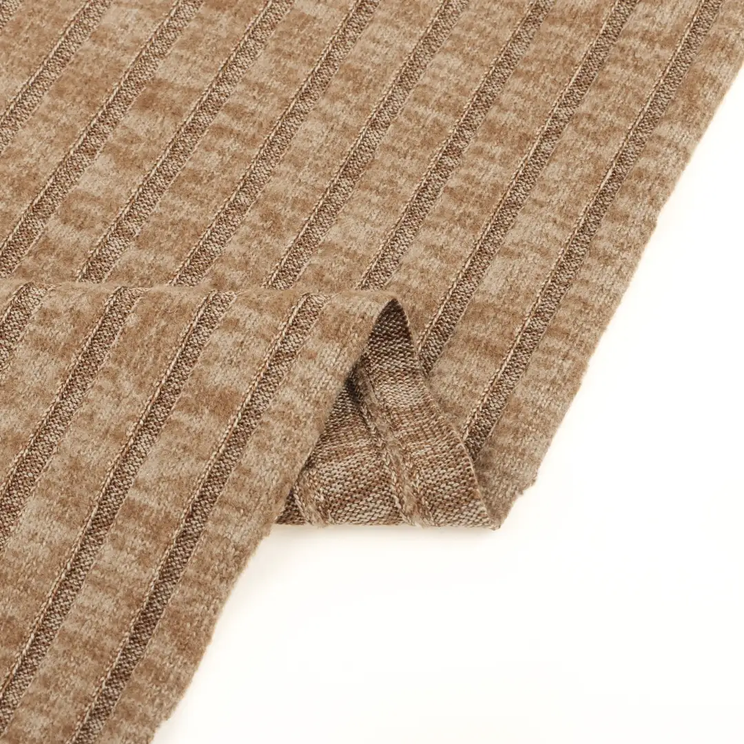 China Fabric for T-Shirt,Shirt Long Sleeve Zipper (Sweater),Crop Top Pullover (Sweater) Rib Knit Fabric Polyester Spandex Brown color buy from China wholesaler bulk order at wholesale price free worldwide shipping Alibaba