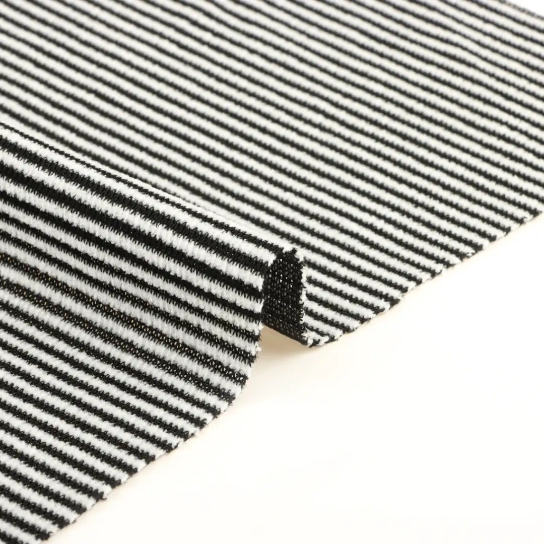 China Fabric for T-Shirt,Half-Zipper Cardigan (Sweater),Shirt Half Sleeve Zipper (Sweater),Crop Top Pullover (Sweater),Dresses (Pullover) (Sweater) Jacquard Knit Fabric Polyester Stripe color buy from China wholesaler bulk order at wholesale price free worldwide shipping Alibaba