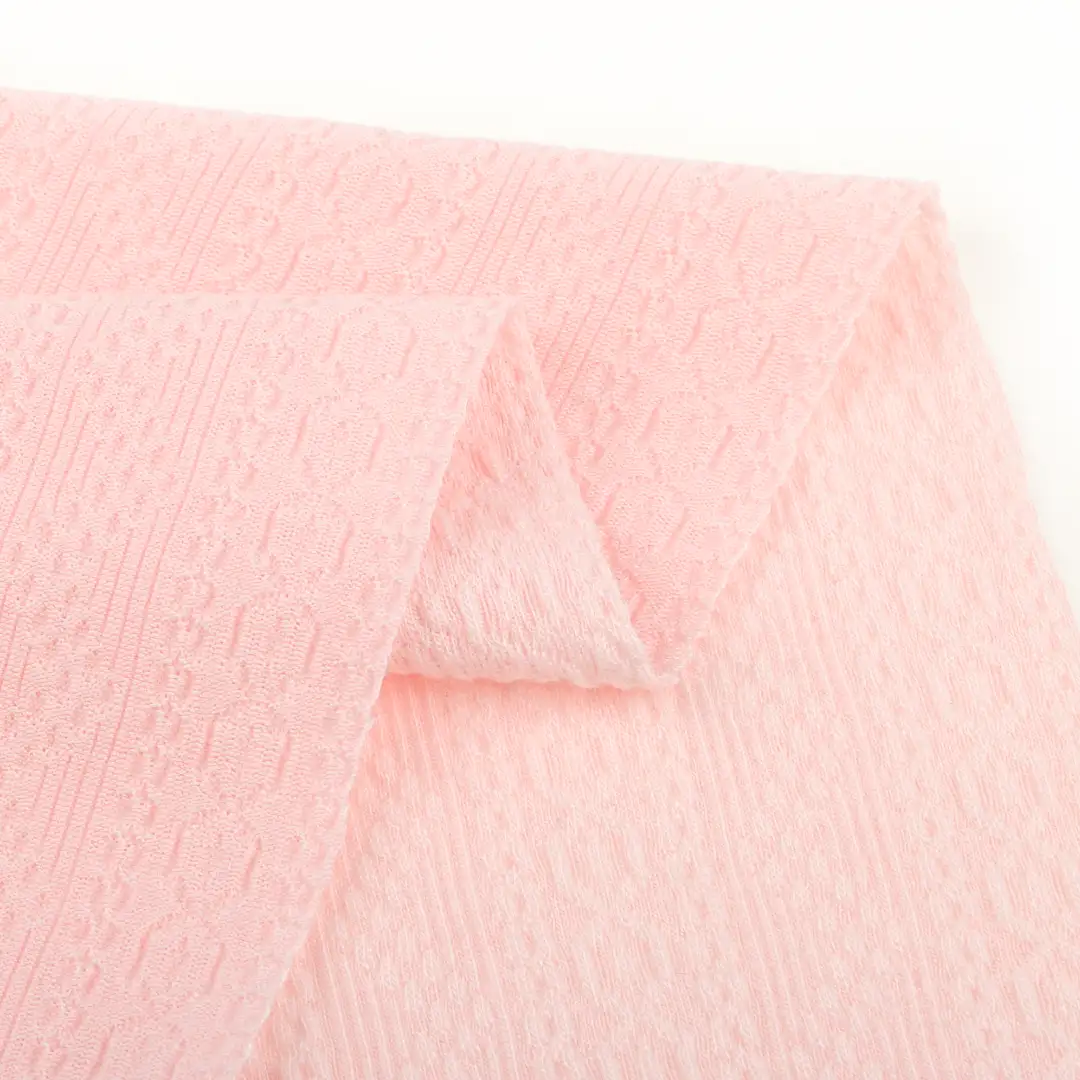 China Fabric for T-Shirt,Shirt Long Sleeve Zipper (Sweater),Crop Top Pullover (Sweater) Jacquard Knit Fabric Polyester Rayon Spandex pink color buy from China wholesaler bulk order at wholesale price free worldwide shipping Alibaba