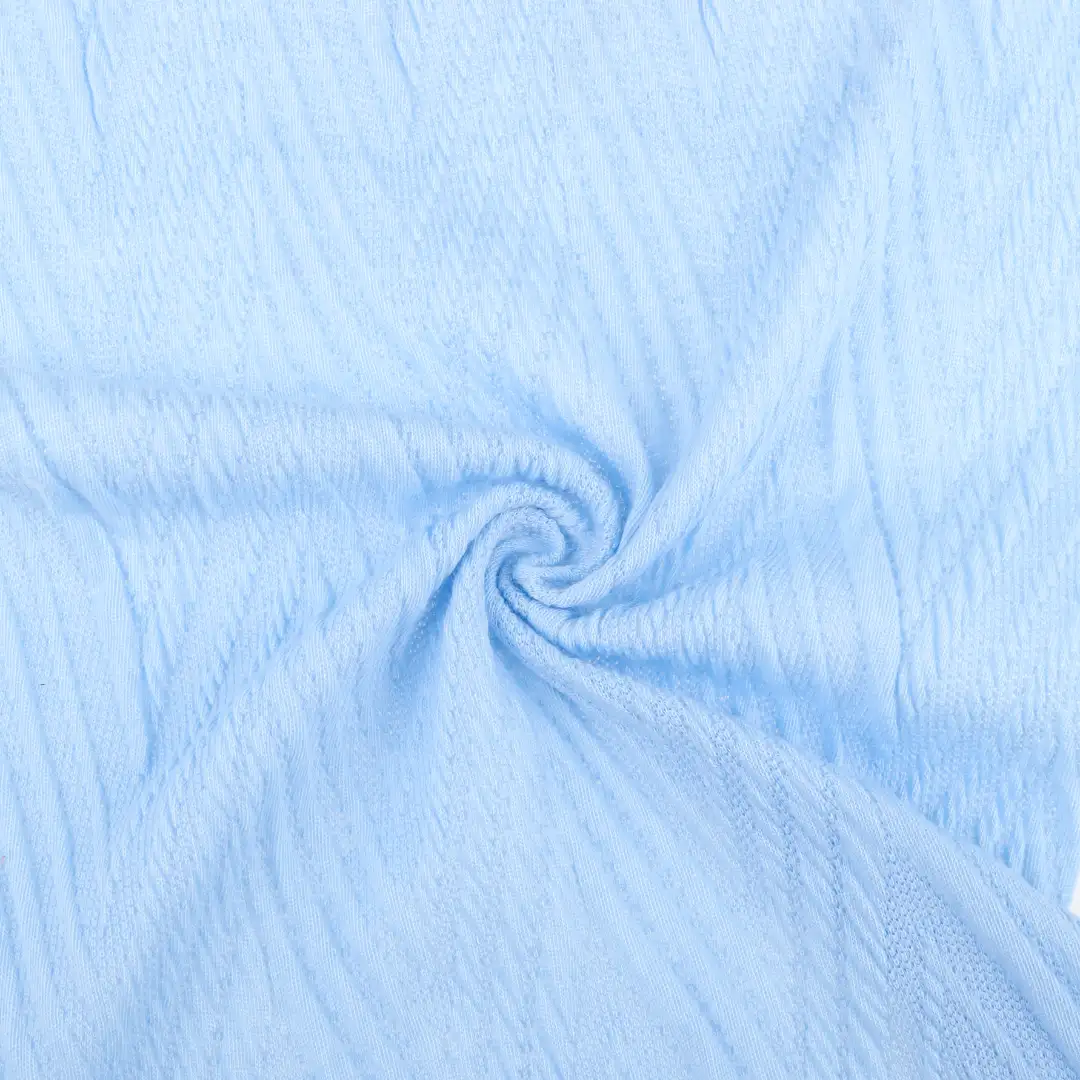China Fabric for T-Shirt,Shirt Long Sleeve Zipper (Sweater),Crop Top Pullover (Sweater) Jacquard Knit Fabric Polyester Spandex blue color buy from China wholesaler bulk order at wholesale price free worldwide shipping Alibaba