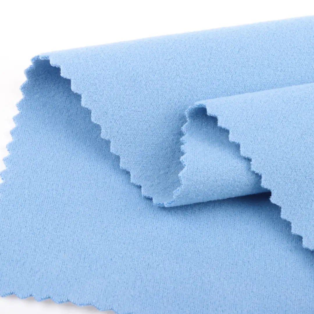 China Fabric for Crop Top,Overcoat,Sweatshirt Double-side fleece Knit Fabric Polyester Spandex Blue color buy from China wholesaler bulk order at wholesale price free worldwide shipping Alibaba