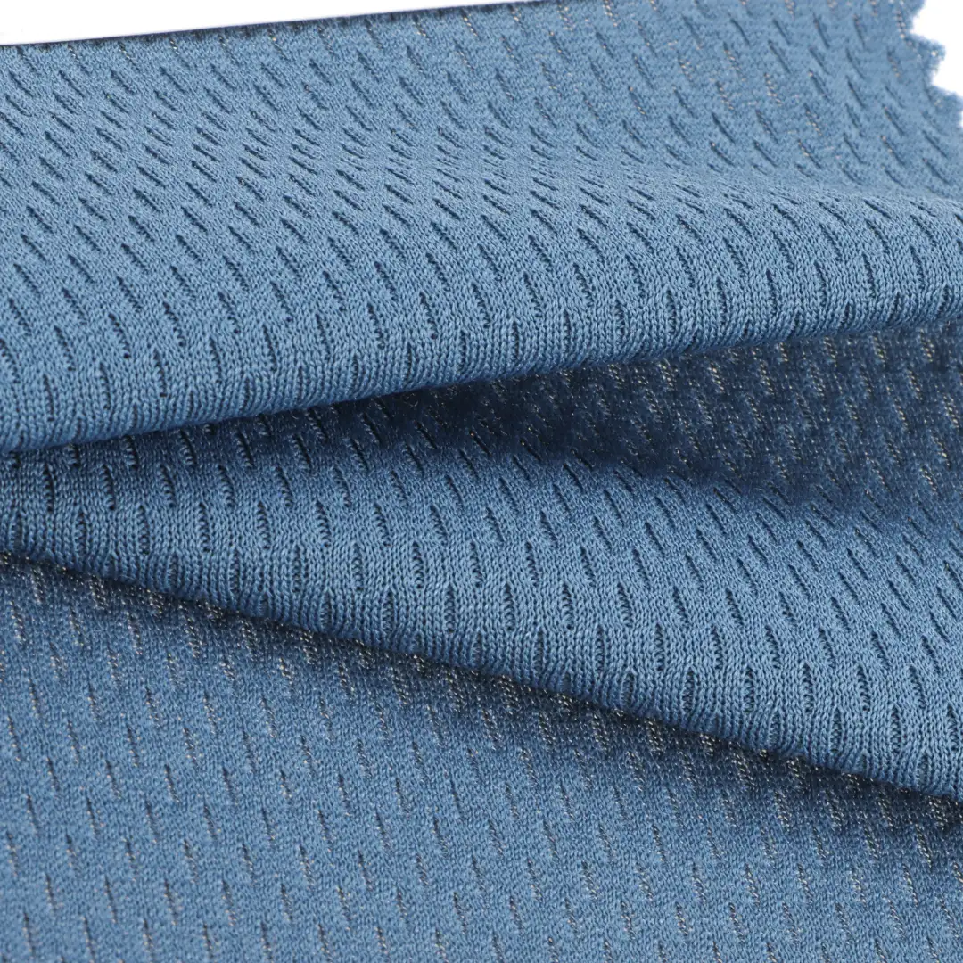 China Fabric for Pants,T-Shirt,Tank Top Birdeye Mesh Knit Fabric Polyester Wool Graphene Blue color buy from China wholesaler bulk order at wholesale price free worldwide shipping Alibaba