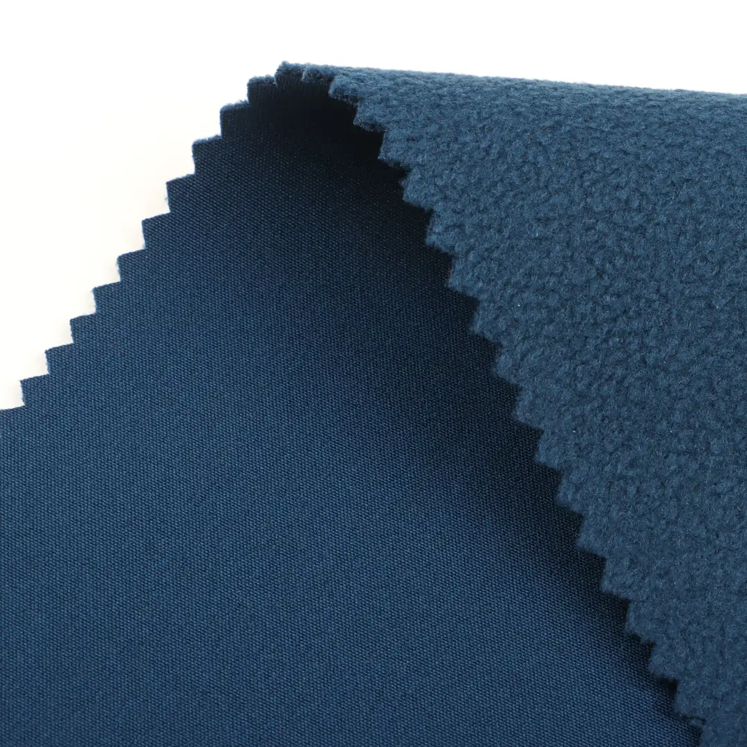China Fabric for Jackets,Drawstring Wide Leg Trousers,Slim Fit Straight Casual Trousers Four Stretch Woven Bonded With Polar Fleece Synthetic Woven Fabric Polyester Spandex navy color buy from China wholesaler bulk order at wholesale price free worldwide shipping Alibaba