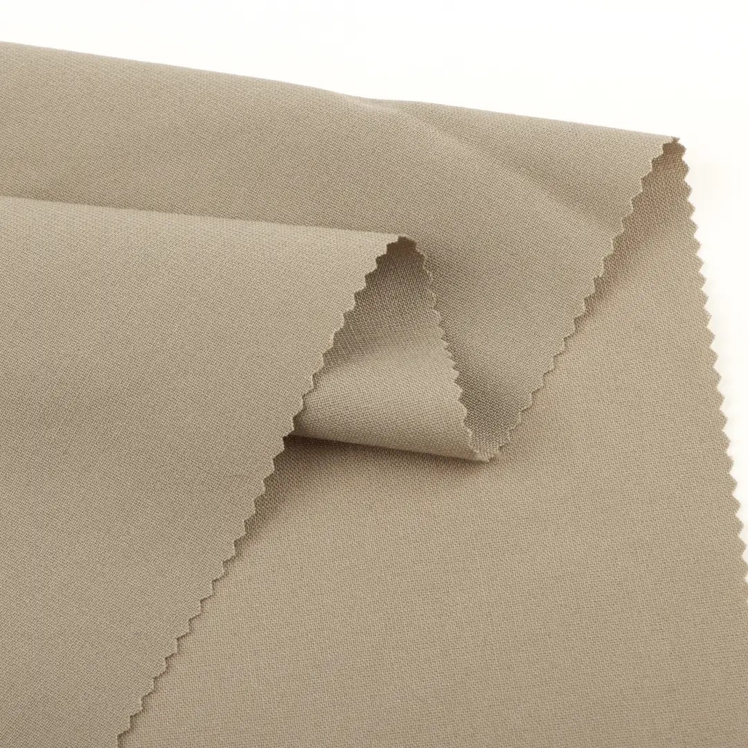 China Fabric for Shirt,Pants,Suit Trouser,Blazer,Shorts,Trench Coat,Suit,Dresses (Cardigan Open) (Sweater),Men's Pants (Sweater),Women's Pants (Sweater),Skirt (Sweater),Waist coat,Wide Leg Trousers,Open Waistcoat Four-way Stretch (Bi-Stretch) Woven Blended Fabric Polyester Rayon Coolmax Spandex khaki color buy from China wholesaler bulk order at wholesale price free worldwide shipping Alibaba