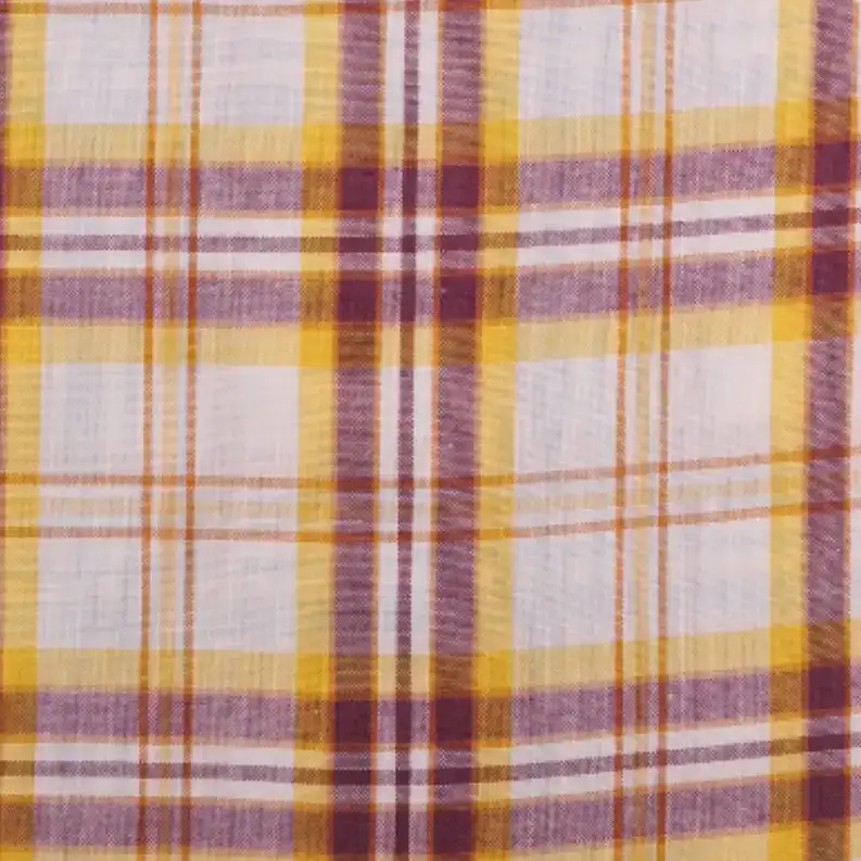 China Fabric for Shirt,Skirt,Sleeveless Waist Shirt,Button Half-Placket Long Sleeve Shirt Yarn Dyed Check Natural Woven Fabric Cotton yellow-white-dark red color buy from China wholesaler bulk order at wholesale price free worldwide shipping Alibaba