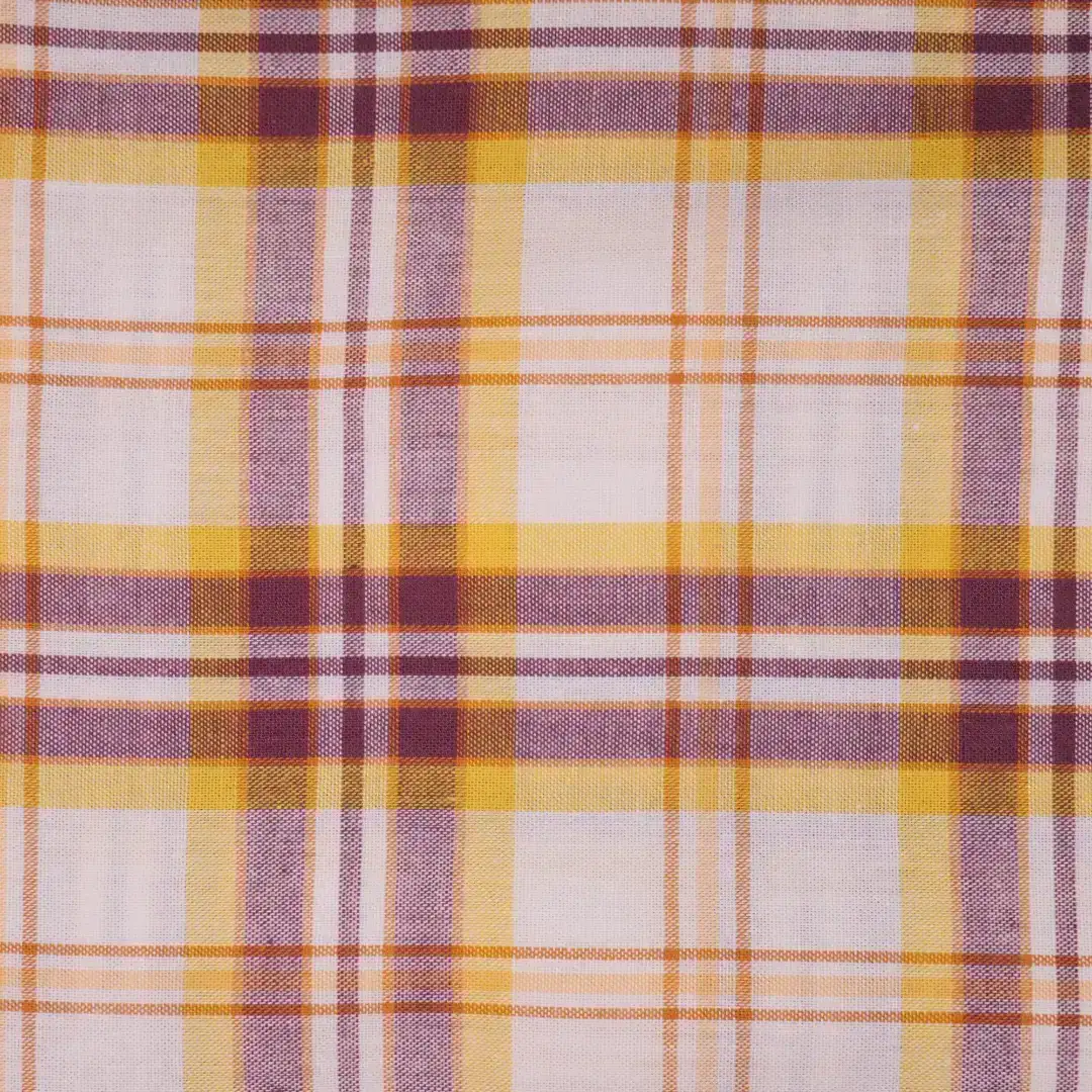 China Fabric for Shirt,Skirt,Sleeveless Waist Shirt,Button Half-Placket Long Sleeve Shirt Yarn Dyed Check Natural Woven Fabric Cotton yellow-white-dark red color buy from China wholesaler bulk order at wholesale price free worldwide shipping Alibaba