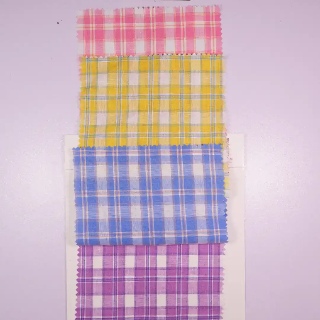 China Fabric for Shirt,Tier Midi Shirt Dress,V-Neck Short Sleeve Shirt V Yarn Dyed Check Natural Woven Fabric Cotton pink -white-yellow color buy from China wholesaler bulk order at wholesale price free worldwide shipping Alibaba