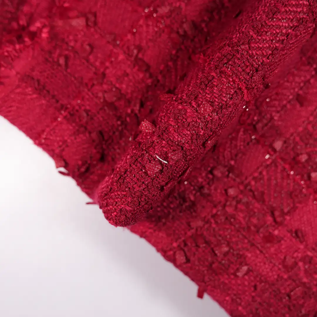 China Fabric for Skirt,Dresses (Cardigan Open) (Sweater),Dresses (Cardigan Button) (Sweater) Chanel-Style Fabric Woolen Polyester RED color buy from China wholesaler bulk order at wholesale price free worldwide shipping Alibaba