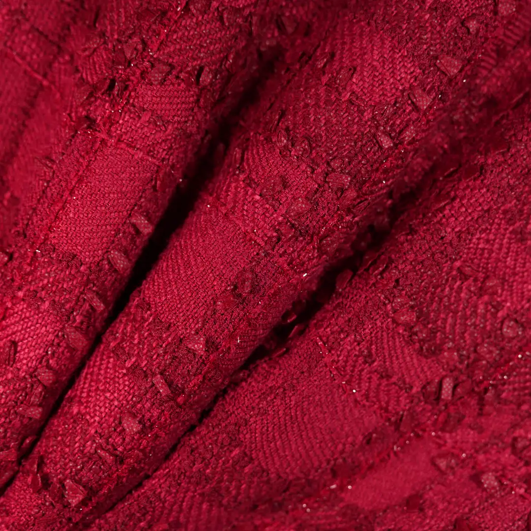 China Fabric for Skirt,Dresses (Cardigan Open) (Sweater),Dresses (Cardigan Button) (Sweater) Chanel-Style Fabric Woolen Polyester RED color buy from China wholesaler bulk order at wholesale price free worldwide shipping Alibaba