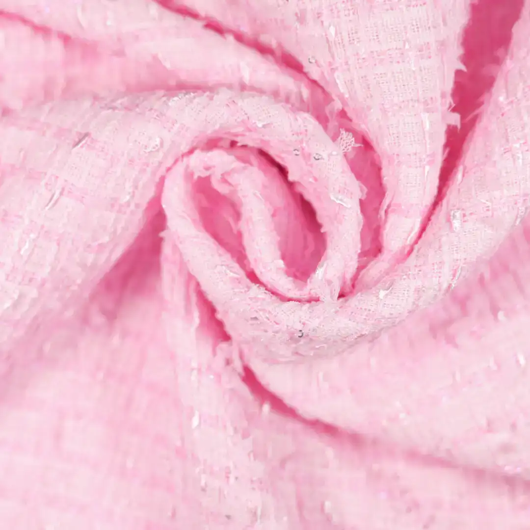China Fabric for Skirt,Open Waistcoat,Backless Beach Dress Chanel-Style Fabric Woolen Polyester Sequin pink color buy from China wholesaler bulk order at wholesale price free worldwide shipping Alibaba