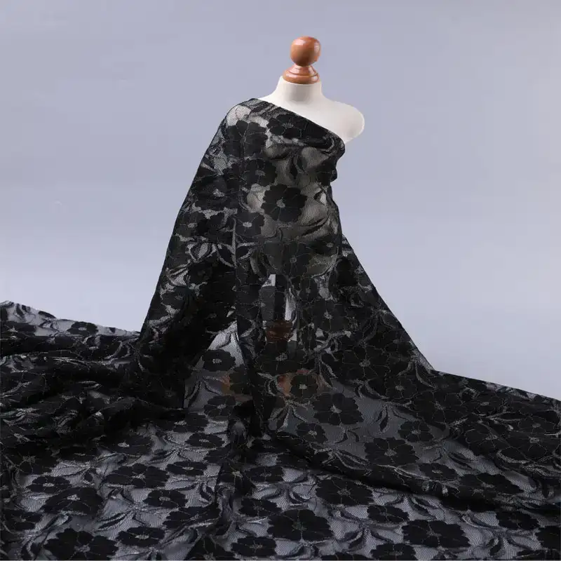 China Fabric for Shirt,Blouse,Skirt Lace Knit Fabric Nylon Spandex Lurex black color buy from China wholesaler bulk order at wholesale price free worldwide shipping Alibaba