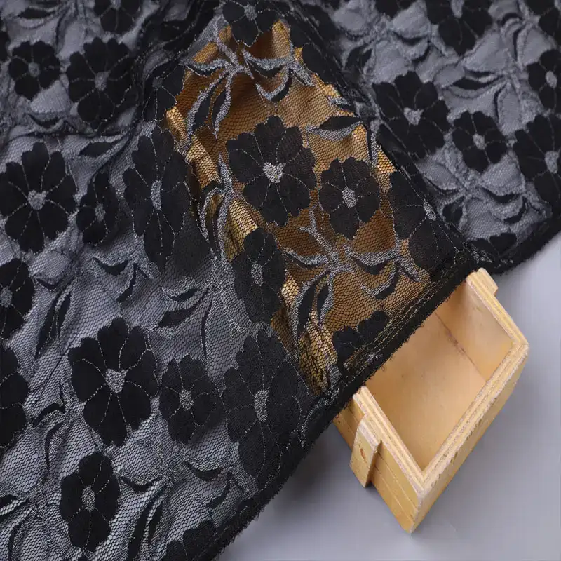 China Fabric for Shirt,Blouse,Skirt Lace Knit Fabric Nylon Spandex Lurex black color buy from China wholesaler bulk order at wholesale price free worldwide shipping Alibaba