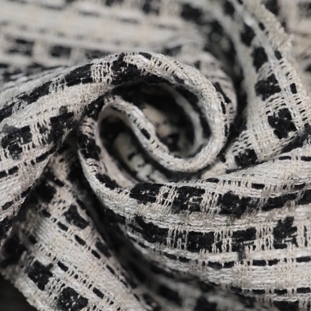 China Fabric for Jackets,Skirt,Kids Doll Collar A-Line Short Coat Chanel-Style Fabric Woolen Polyester Rayon white black color buy from China wholesaler bulk order at wholesale price free worldwide shipping Alibaba