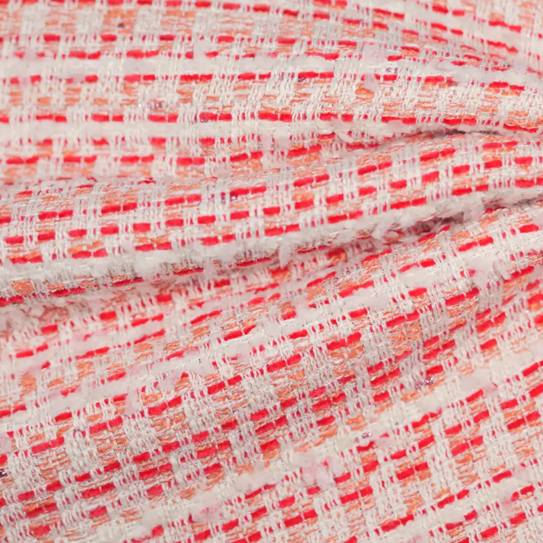 China Fabric for Skirt,Trench Coat,Womens Ruffled Trims Vest Chanel-Style Fabric Woolen Polyester Rayon red color buy from China wholesaler bulk order at wholesale price free worldwide shipping Alibaba