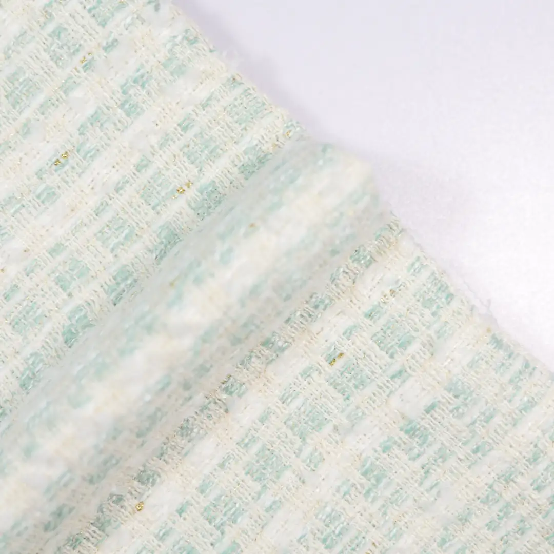 China Fabric for Jackets,Overcoat,Open Waistcoat Chanel-Style Fabric Woolen Polyester Rayon white green color buy from China wholesaler bulk order at wholesale price free worldwide shipping Alibaba