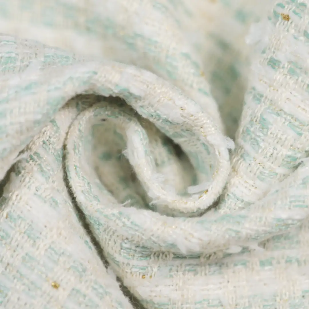China Fabric for Jackets,Overcoat,Open Waistcoat Chanel-Style Fabric Woolen Polyester Rayon white green color buy from China wholesaler bulk order at wholesale price free worldwide shipping Alibaba
