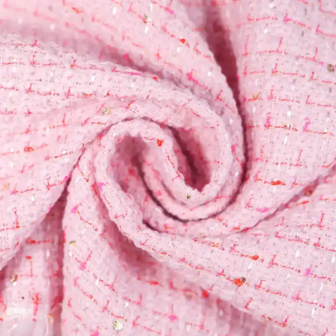 China Fabric for Jackets,Overcoat,Kids Doll Collar A-Line Short Coat Chanel-Style Fabric Woolen Polyester Chemical Fiber pink color buy from China wholesaler bulk order at wholesale price free worldwide shipping Alibaba