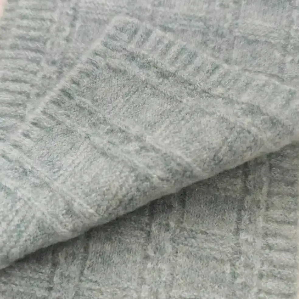 China Yarn for Open Cardigan (Sweater),Full-Zipper Cardigan (Sweater),Half-Zipper Cardigan (Sweater) Mossy Yarn Fancy Yarn Recycled Polyester Acrylic RWS Wool Spandex Light blue color buy from China wholesaler bulk order at wholesale price free worldwide shipping Alibaba