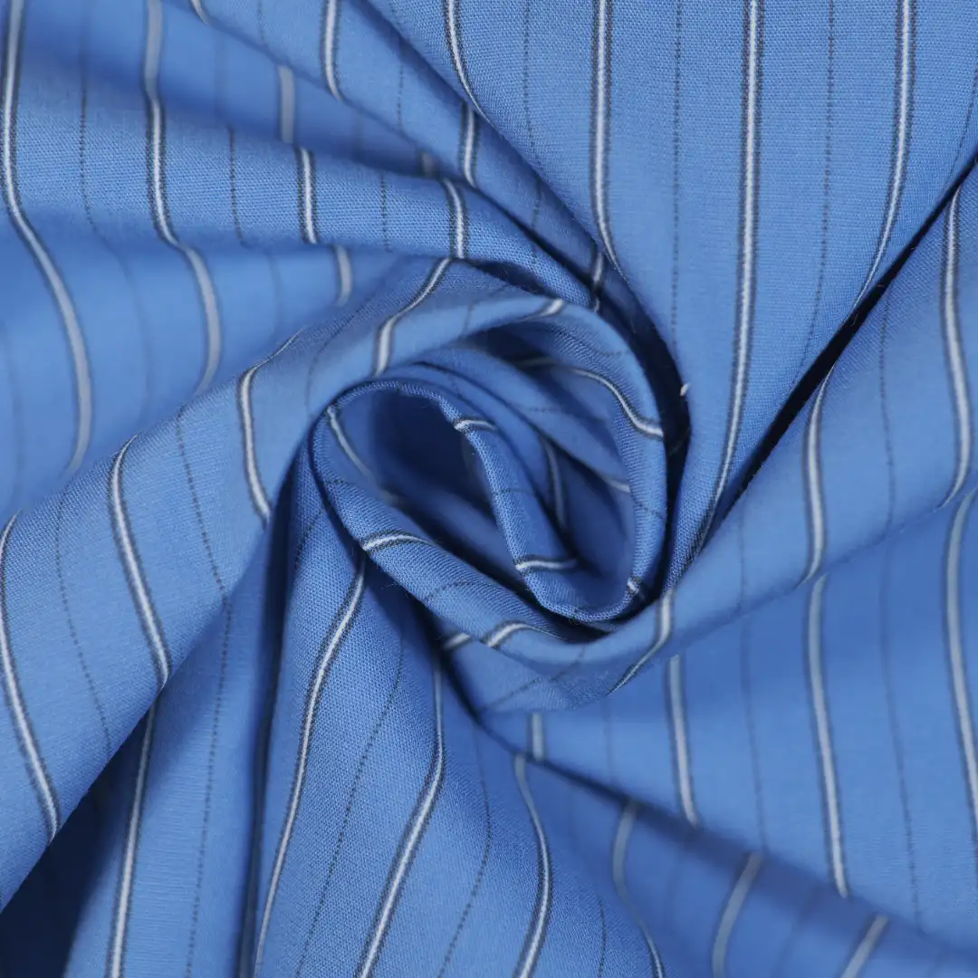 China Fabric for Shirt,Skirt Yarn Dyed Stripe Woven Blended Fabric Cotton Lyocell Rayon Nylon blue color buy from China wholesaler bulk order at wholesale price free worldwide shipping Alibaba
