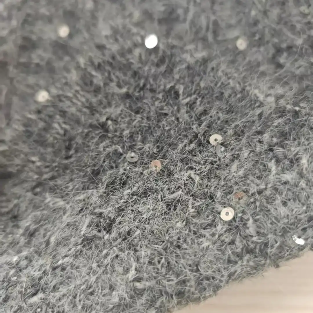 China Yarn for Full-Zipper Cardigan (Sweater),Half-Zipper Cardigan (Sweater),Knitted Jacket (Sweater),Round Neck Pullover (Sweater) Mossy Yarn Fancy Yarn Wool Nylon Polyester Spandex Grey color buy from China wholesaler bulk order at wholesale price free worldwide shipping Alibaba