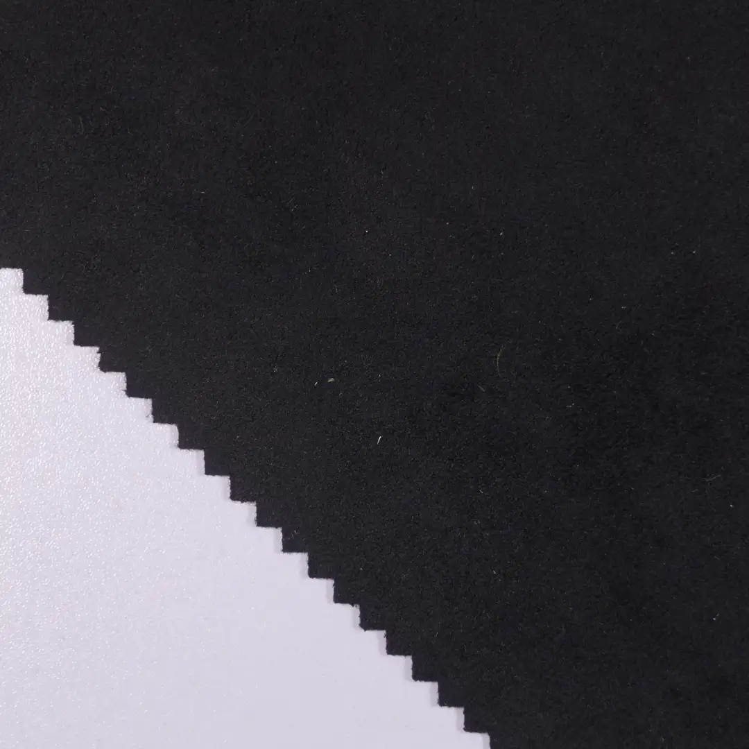 China Fabric for Jackets Warp Suede Knit Fabric Polyester Spandex black color buy from China wholesaler bulk order at wholesale price free worldwide shipping Alibaba