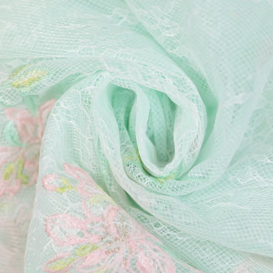 China Fabric for Kids Ruffle Straps Dress,High Waisted Bubble Mini Skirt,Bow Tie Short Sleeve Dress,Tank Midi Dress,Flare Midi Skirt Schiffli Synthetic Woven Fabric Nylon green color buy from China wholesaler bulk order at wholesale price free worldwide shipping Alibaba