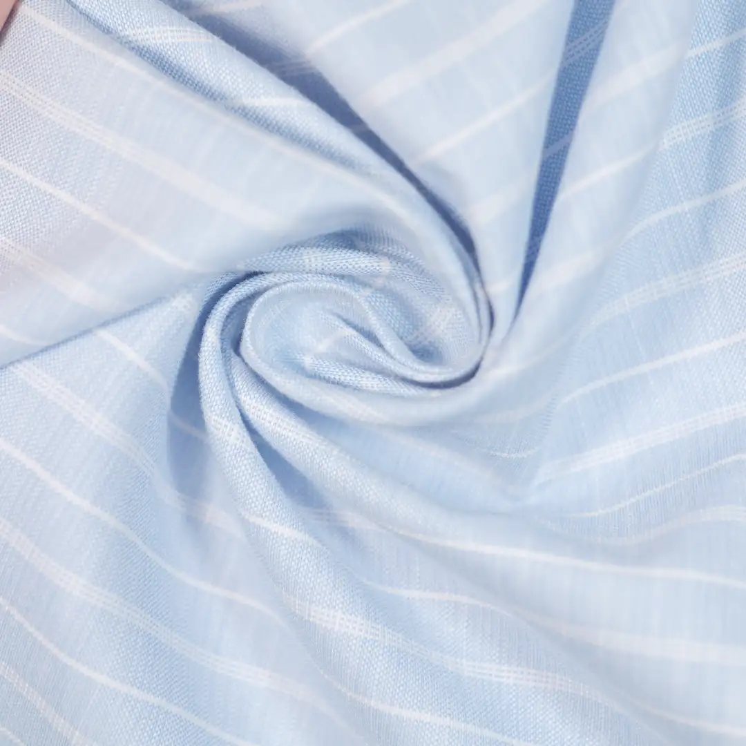 China Fabric for Shirt,Skirt Yarn Dyed Stripe Woven Blended Fabric Cotton Polyester blue color buy from China wholesaler bulk order at wholesale price free worldwide shipping Alibaba
