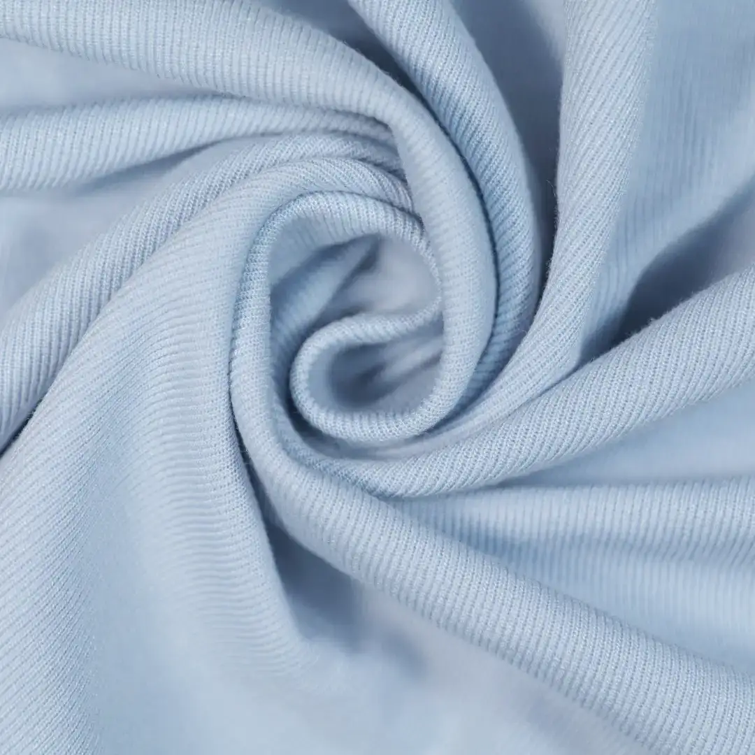 China Fabric for Jackets,Skirt,Hoodie,Womens Mid Rise Wide Leg Pants Single Jersey Knit Fabric Rayon Polyester Spandex blue color buy from China wholesaler bulk order at wholesale price free worldwide shipping Alibaba