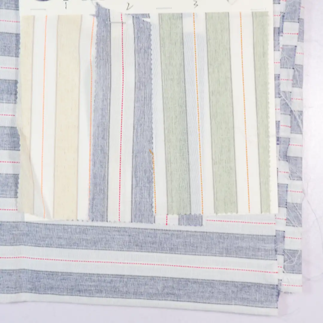 China Fabric for Shirt,Skirt,Cropped V-Neck Shirt Yarn Dyed Stripe Woven Blended Fabric Cotton Linen BLUE color buy from China wholesaler bulk order at wholesale price free worldwide shipping Alibaba