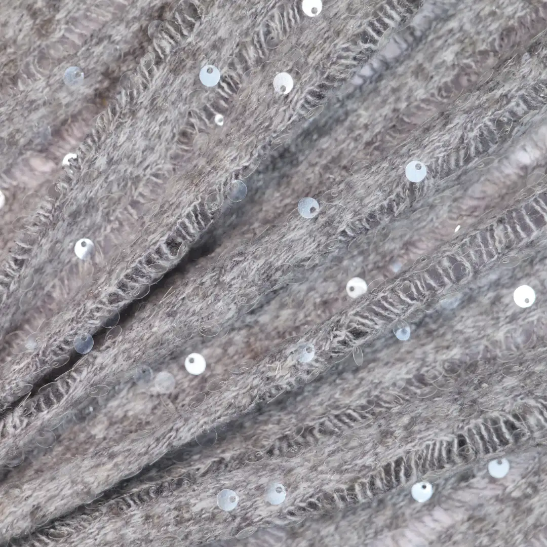 China Fabric for Skirt,Backless Beach Dress,Long Sleeve Base Layer Top Sequined Mesh Fabric Knit Fabric Polyester grey color buy from China wholesaler bulk order at wholesale price free worldwide shipping Alibaba
