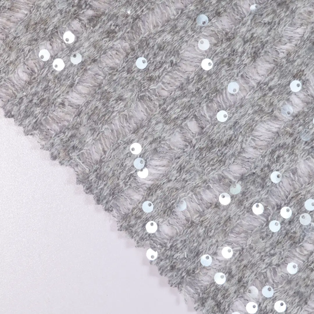 China Fabric for Skirt,Backless Beach Dress,Long Sleeve Base Layer Top Sequined Mesh Fabric Knit Fabric Polyester grey color buy from China wholesaler bulk order at wholesale price free worldwide shipping Alibaba