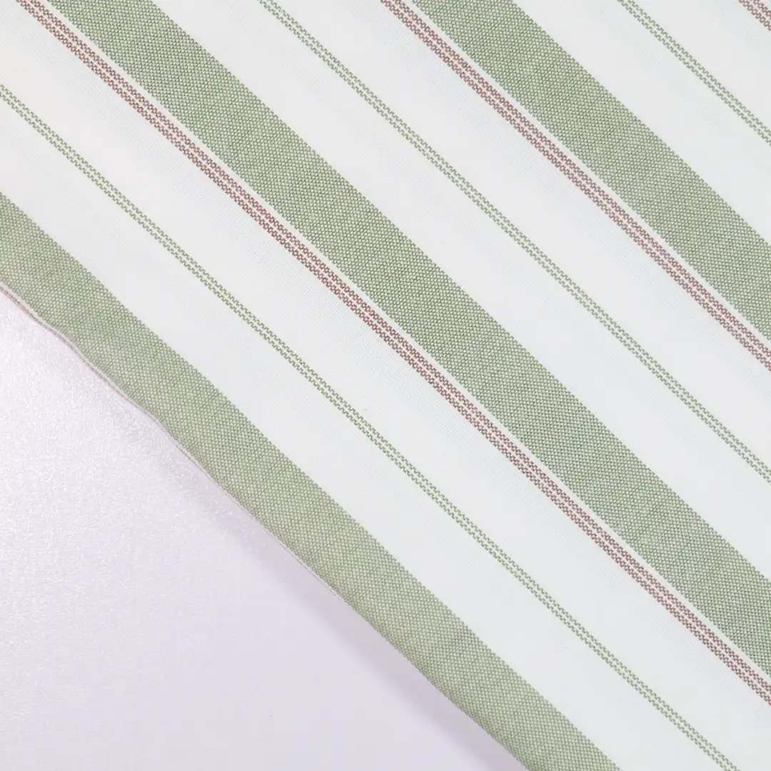 China Fabric for Shirt,Skirt,Backless Beach Dress Yarn Dyed Stripe Woven Blended Fabric Cotton Polyester GREEN WHITE color buy from China wholesaler bulk order at wholesale price free worldwide shipping Alibaba