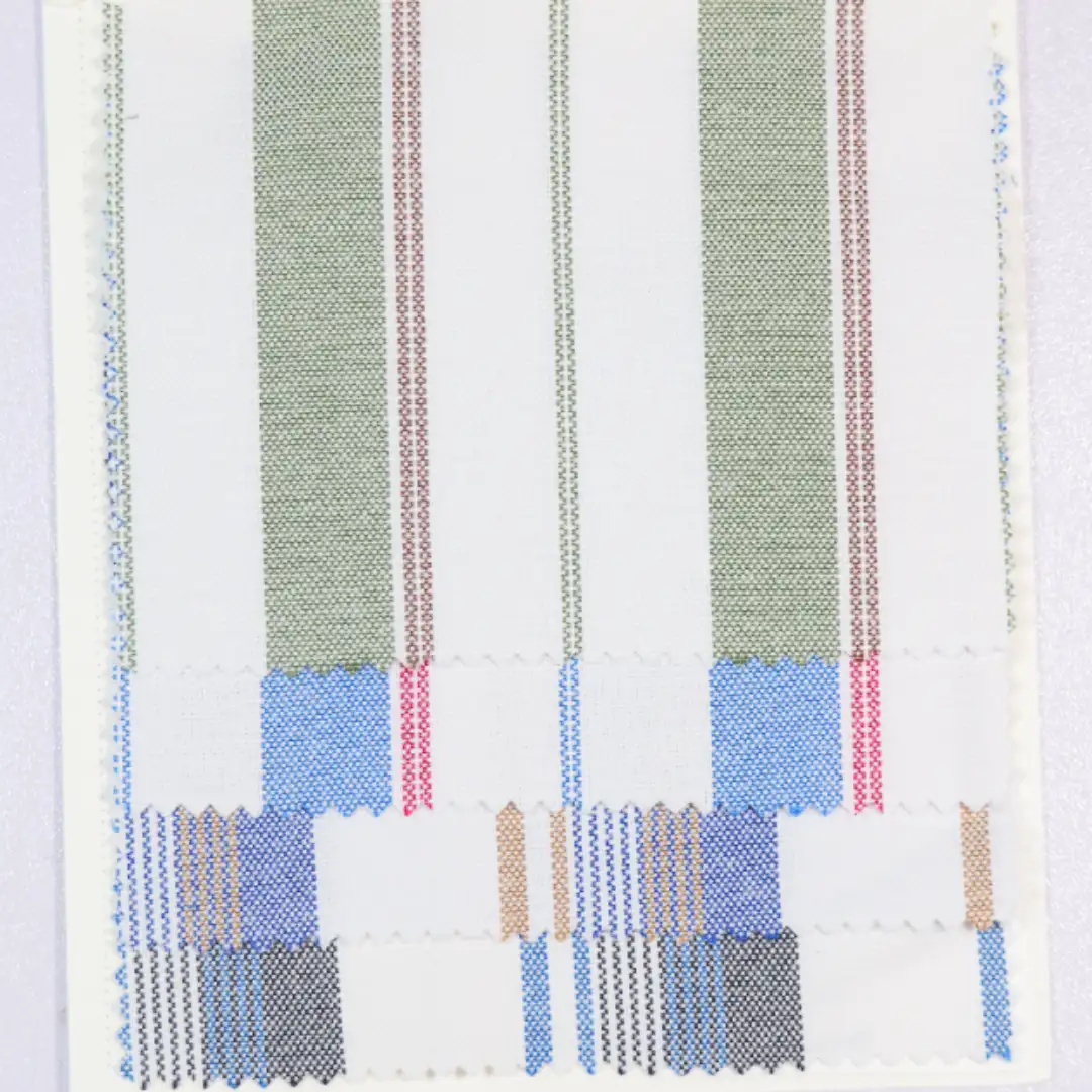 China Fabric for Shirt,Skirt,Backless Beach Dress Yarn Dyed Stripe Woven Blended Fabric Cotton Polyester GREEN WHITE color buy from China wholesaler bulk order at wholesale price free worldwide shipping Alibaba