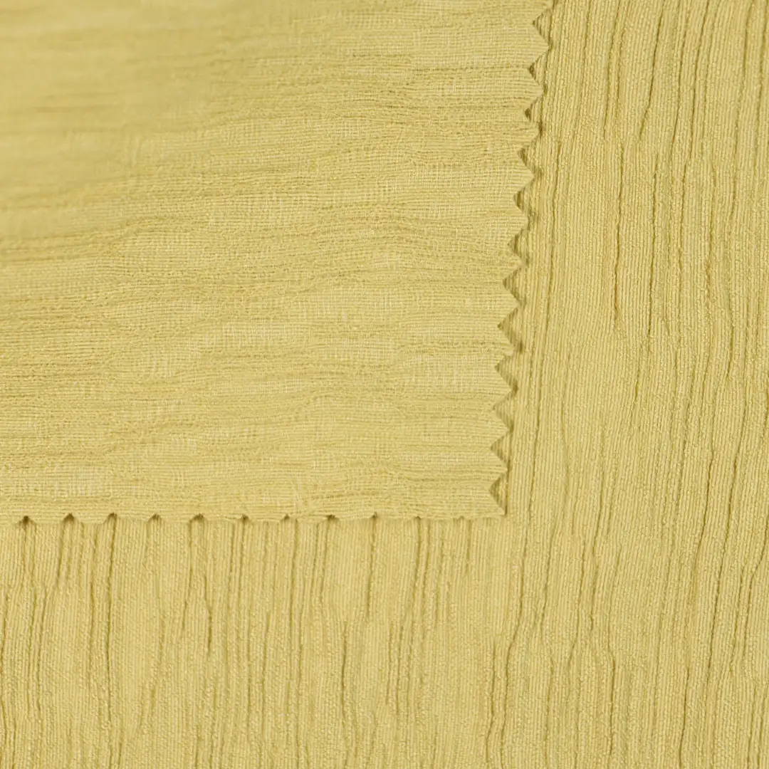 China Fabric for Gathered Strappy Mini Dress Crepe Woven Blended Fabric Rayon Nylon yellow color buy from China wholesaler bulk order at wholesale price free worldwide shipping Alibaba