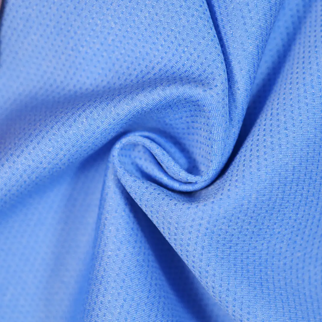 China Fabric for Jackets Birdeye Mesh Knit Fabric Polyester Elastane blue color buy from China wholesaler bulk order at wholesale price free worldwide shipping Alibaba