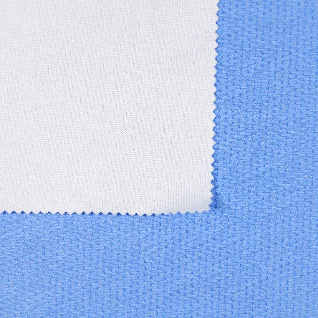 China Fabric for Jackets Birdeye Mesh Knit Fabric Polyester Elastane blue color buy from China wholesaler bulk order at wholesale price free worldwide shipping Alibaba
