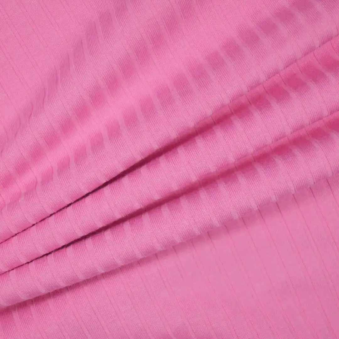 China Fabric for T-Shirt,Jogger,Ruffle Shirt Dress,Strap Midi Dress,Ladies V-Neck Waist-Tie Vest Rib Knit Fabric Cotton Polyester Elastane PINK color buy from China wholesaler bulk order at wholesale price free worldwide shipping Alibaba