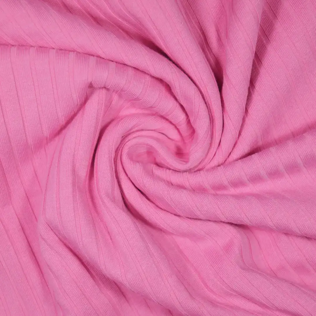 China Fabric for T-Shirt,Jogger,Ruffle Shirt Dress,Strap Midi Dress,Ladies V-Neck Waist-Tie Vest Rib Knit Fabric Cotton Polyester Elastane PINK color buy from China wholesaler bulk order at wholesale price free worldwide shipping Alibaba