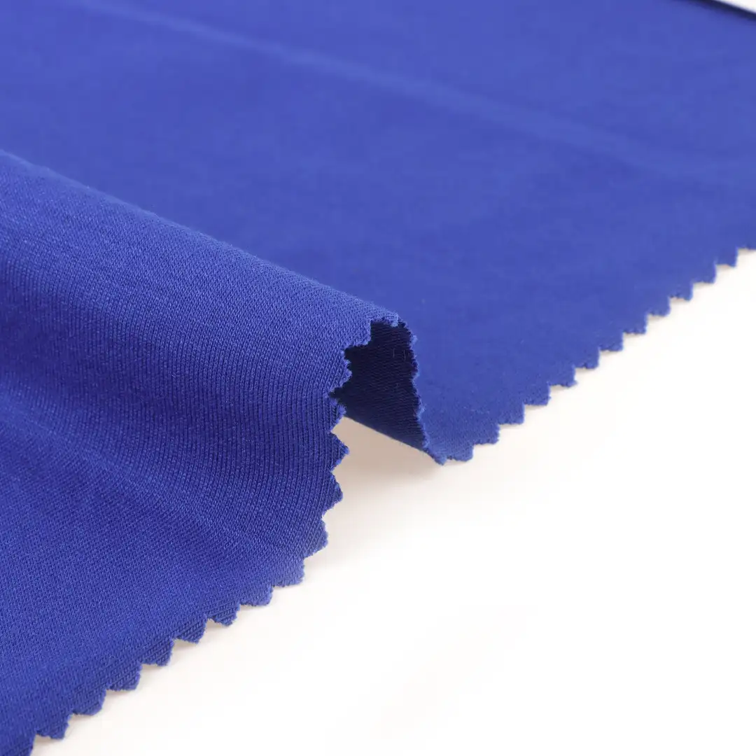China Fabric for T-Shirt,Tank Top,Crop Top,Shorts,Pajamas Single Jersey Knit Fabric Cotton Modal Spandex Blue color buy from China wholesaler bulk order at wholesale price free worldwide shipping Alibaba